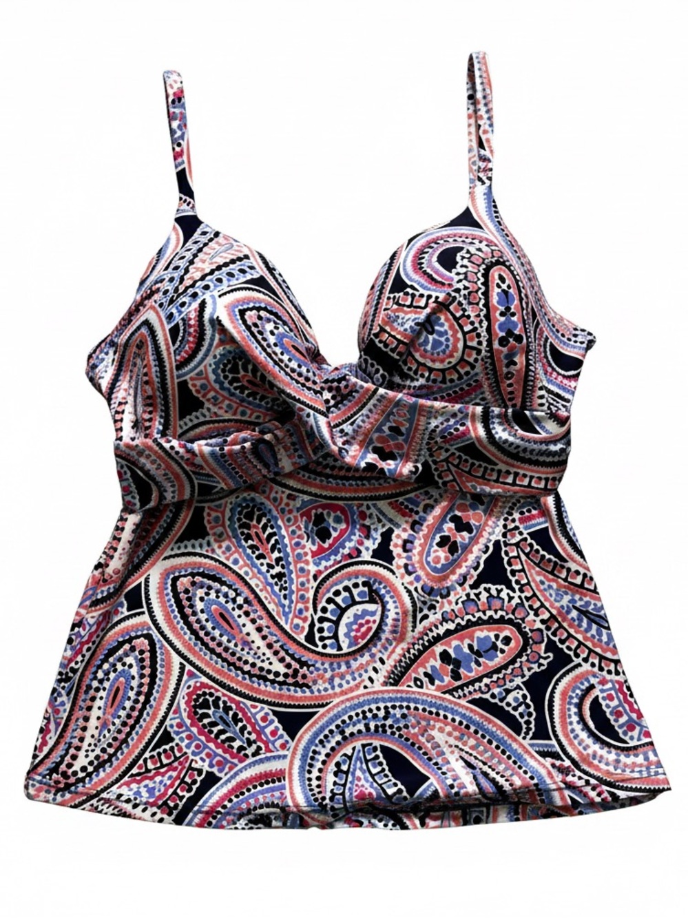 Island Escape Paisley Tankini Top Size 10 Push Up Underwire Navy Pink Blue NWT